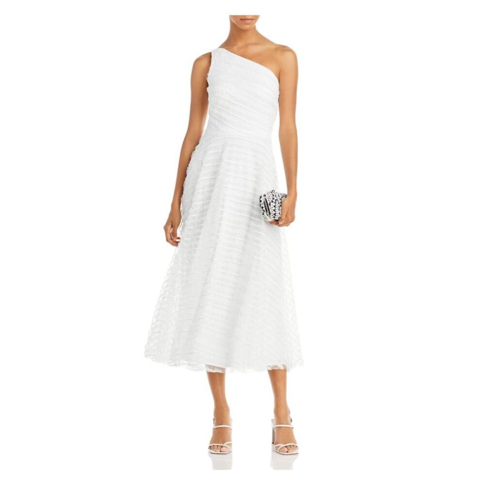 AQUA FORMAL Womens Mesh Overlay Lined Sleeveless Midi Evening Fit + Flare Dress